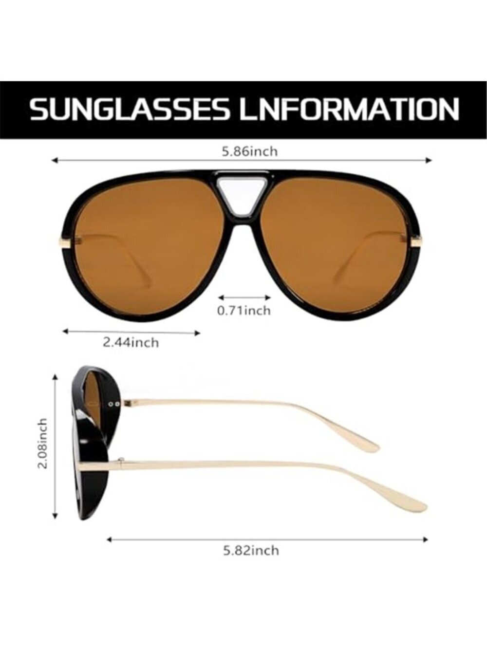 New Sunglasses for Women Retro Gold Black Aviator Metal Oversized Vacation Beach - Picture 6 of 10